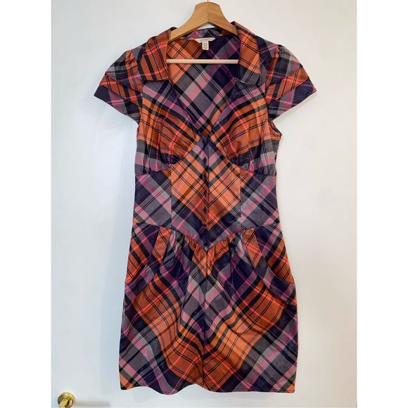 Ted Baker Chintz Finish Check Shirt Dress Side Pockets Size 2 - Picture 2 of 16
